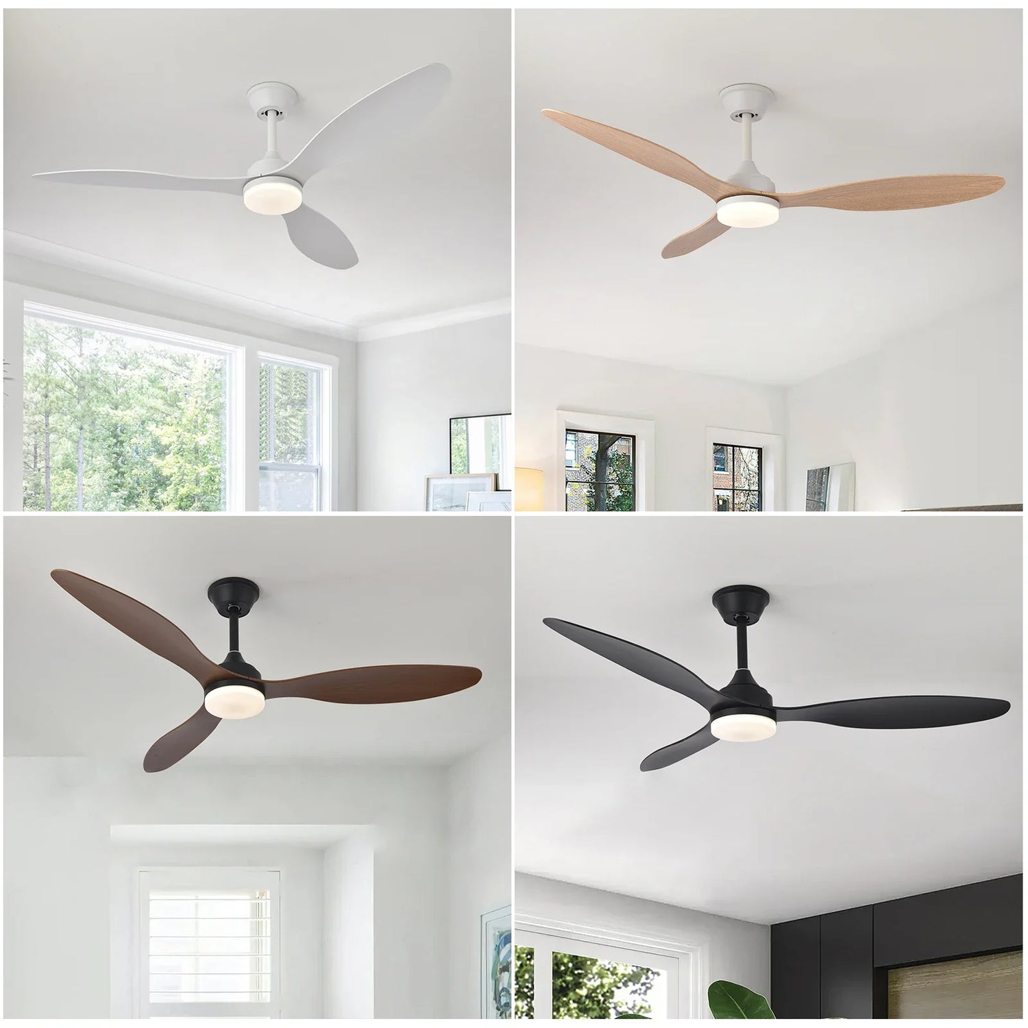 Ventilateur de plafond à pales en bois, lumière LED intégrée