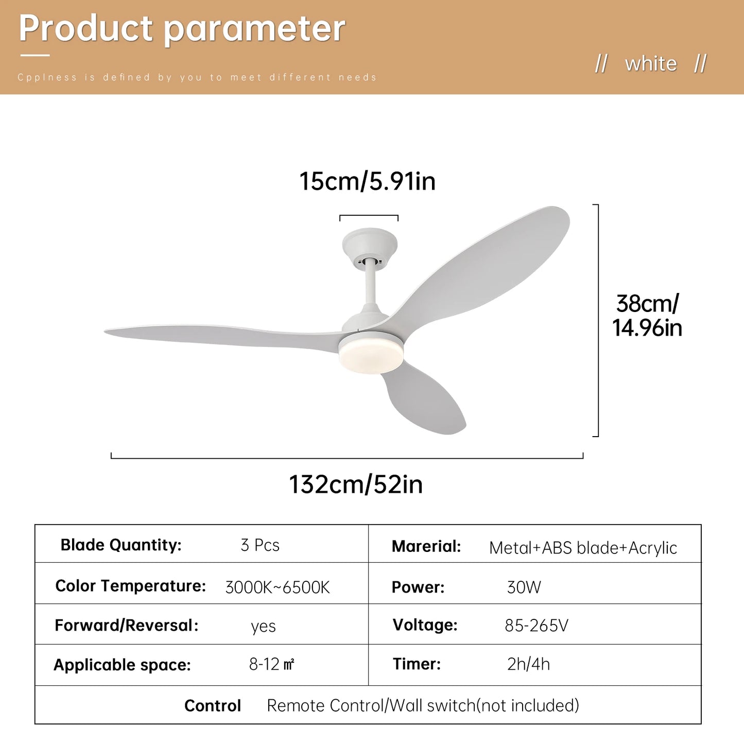 Tramontane, ventilateur de plafond à faible retombée, vue d'ensemble