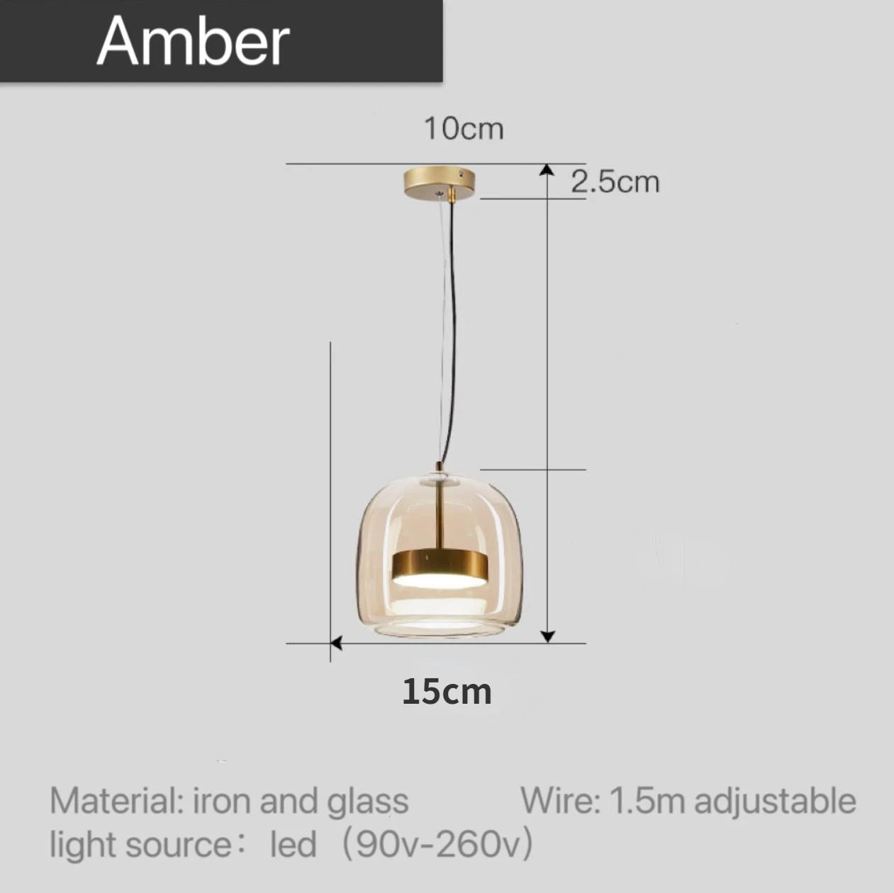 Ambre, suspension en verre teinté ambre, vue d'ensemble