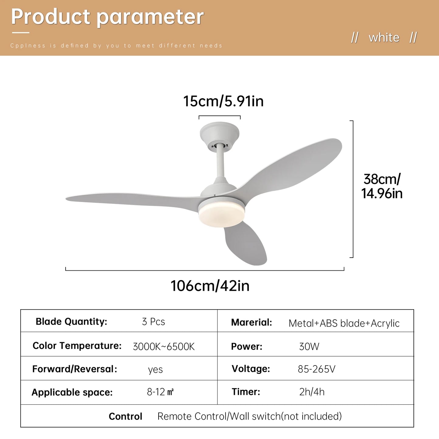Tramontane, ventilateur de plafond à faible retombée, vue d'ensemble