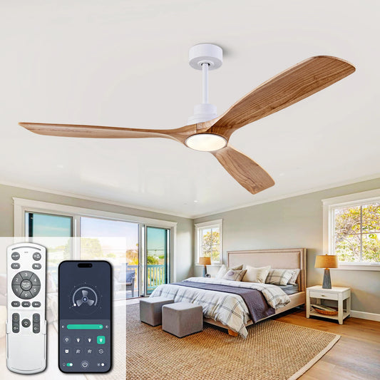 Alizé, ventilateur de plafond en bois naturel, vue d'ensemble