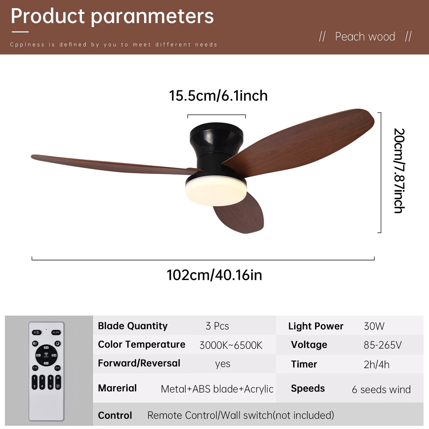 Sirocco, ventilateur de plafond à minuterie, vue d'ensemble