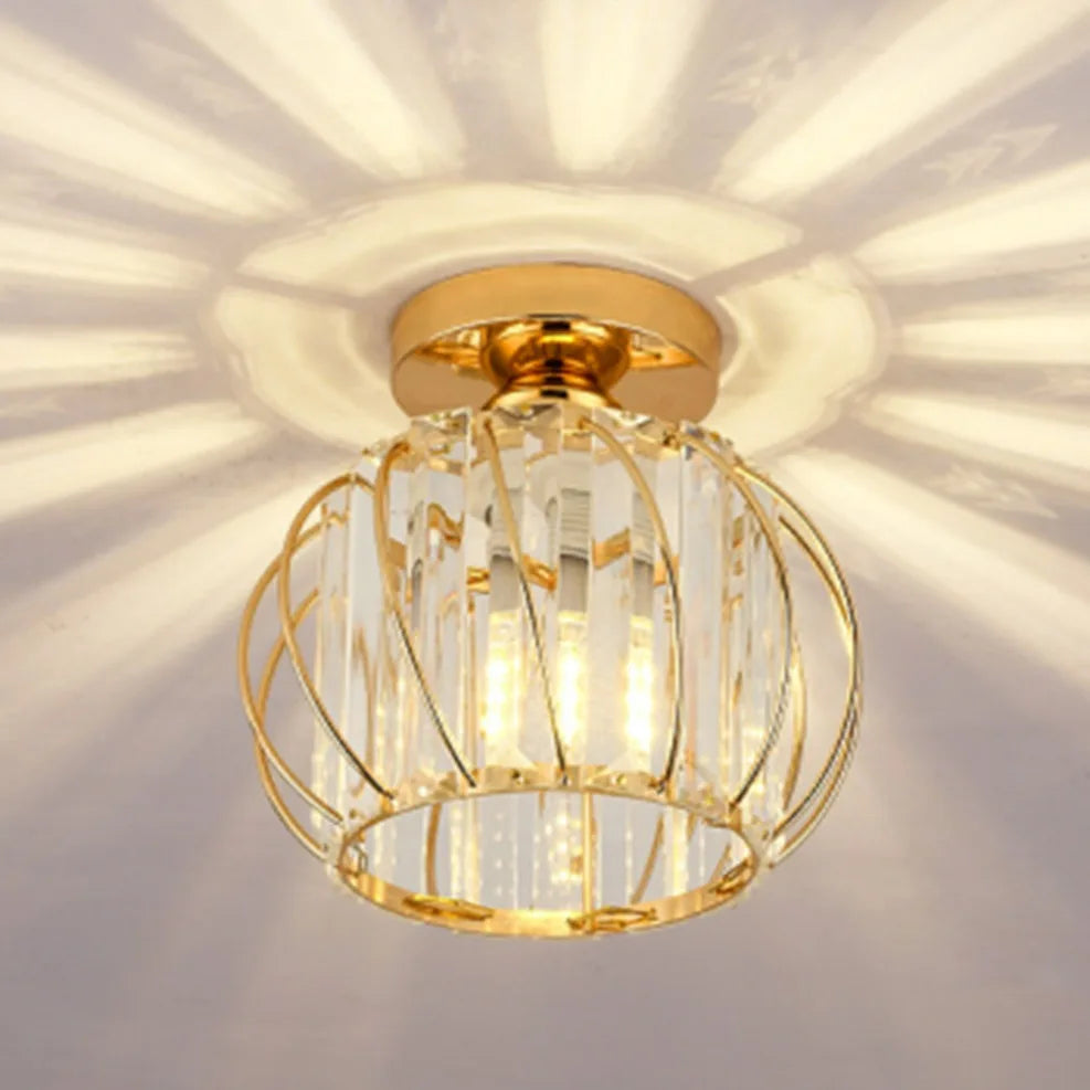 Fanal, plafonnier de couloir en verre et métal doré