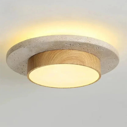 Galet, plafonnier en bois et pierre, vue d'ensemble
