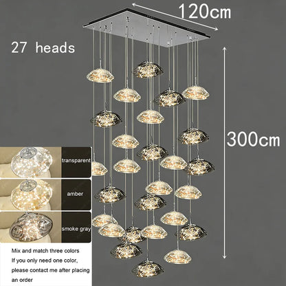 Cascade, lustre en cristal à feux multiples, vue d'ensemble
