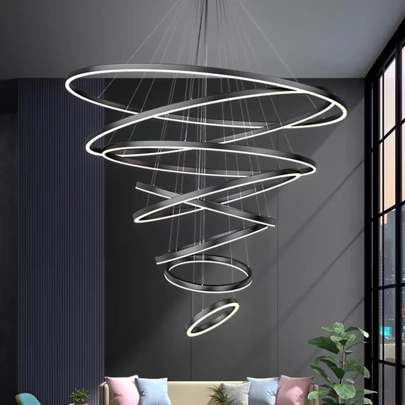 Ascendance, lustre à anneaux superposés, vue d'ensemble